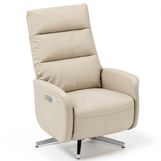 Poltrona Elettrica Reclinabile 160° Ergonomica con USB e Type-C in Pelle PU, Beige