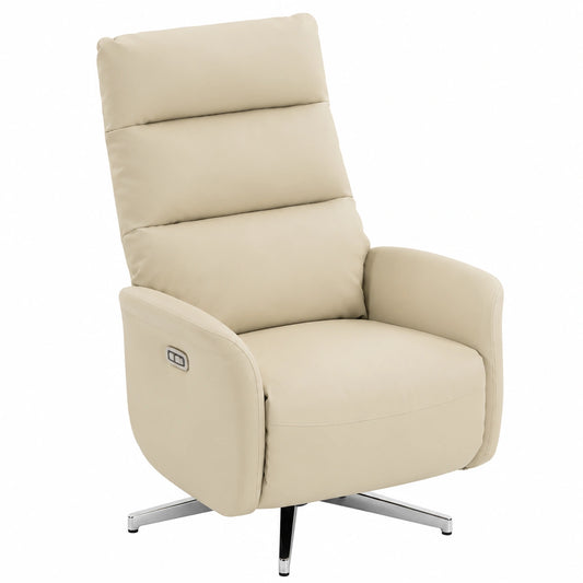 Poltrona Elettrica Reclinabile 160° Ergonomica con USB e Type-C in Pelle PU, Beige