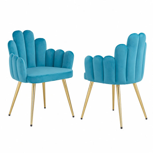 Set di 2 Sedie da Pranzo in Velluto Blu con Gambe Dorate