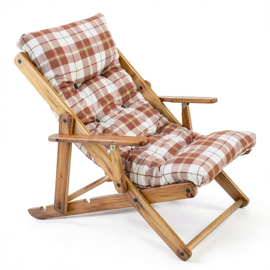 Poltrona Relax Pieghevole in Legno con Cuscino Imbottito, 3 Posizioni Regolabili, H 100 cm, Colore Marrone