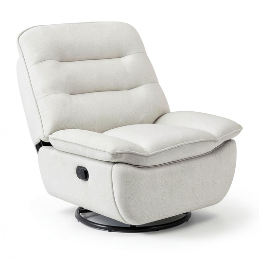 Poltrona Relax Reclinabile Manuale in Tessuto Beige con Poggiapiedi e Tasca Laterale