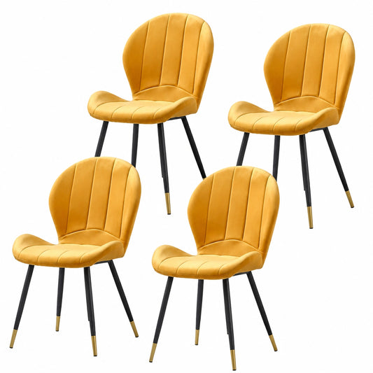 Set di 4 sedie da pranzo imbottite con gambe in metallo dorato, seduta in flanella gialla