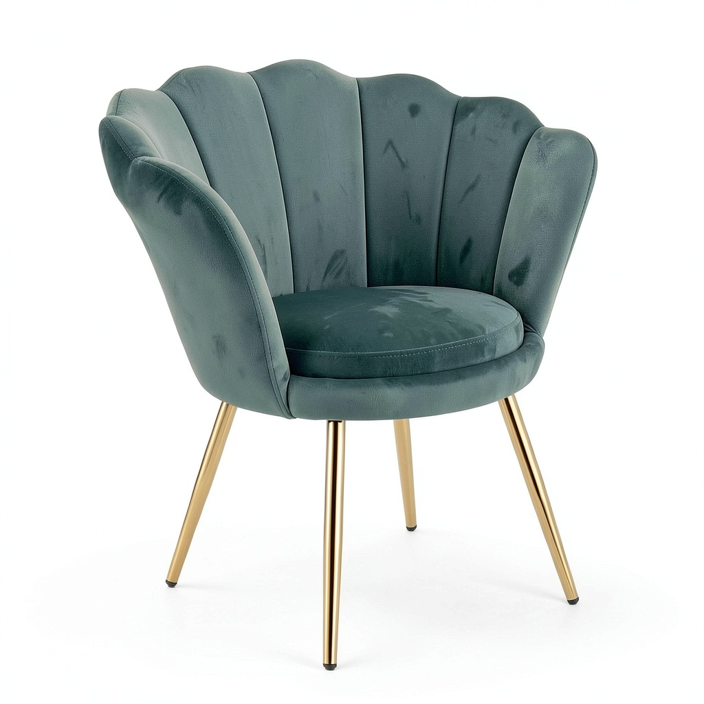 Poltrona Relax in Velluto Tiffany con Gambe Dorate, Design Conchiglia, Ideale per Soggiorno e Camera, 69x71x84 cm