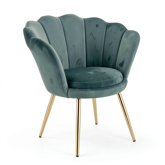 Poltrona Relax in Velluto Tiffany con Gambe Dorate, Design Conchiglia, Ideale per Soggiorno e Camera, 69x71x84 cm