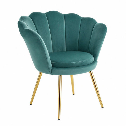 Poltrona Relax in Velluto Tiffany con Gambe Dorate, Design Conchiglia, Ideale per Soggiorno e Camera, 69x71x84 cm